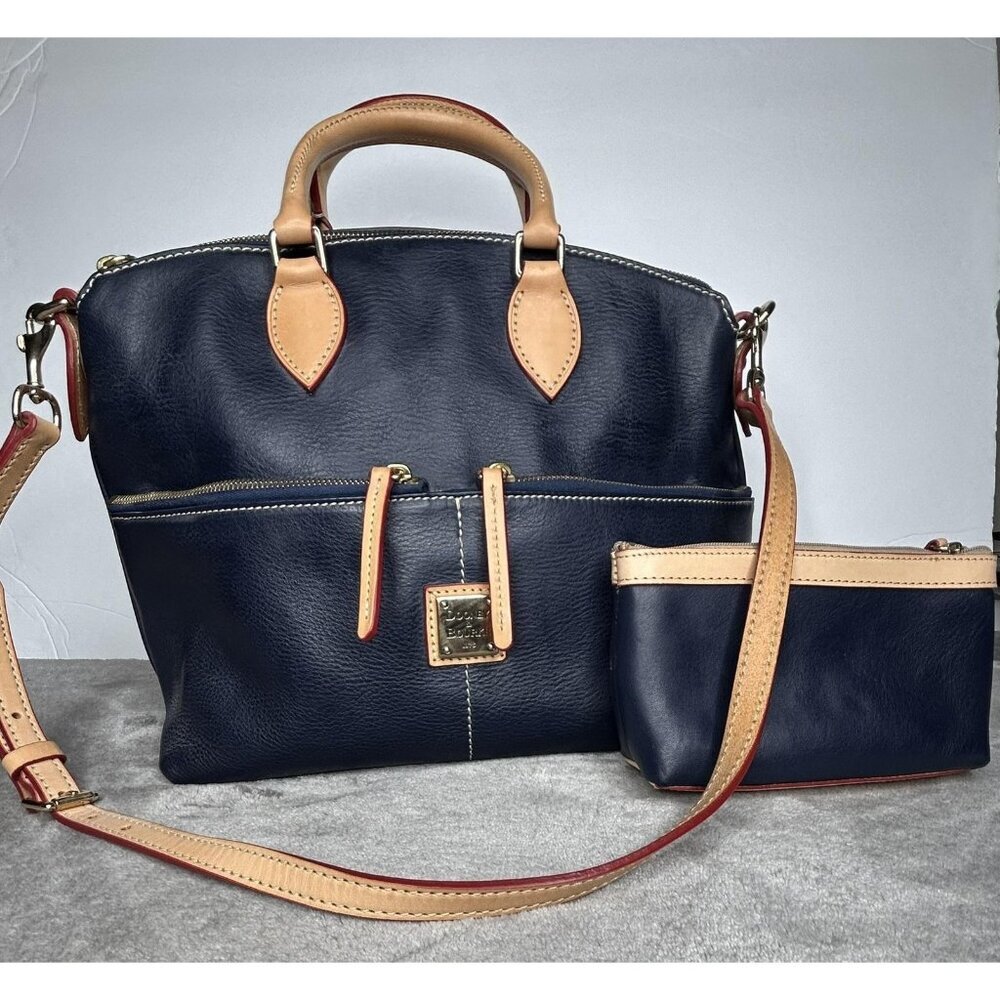 Dooney & Bourke Satchel Handbag Womens Navy Leather Shoulder Top Handle Pouch
